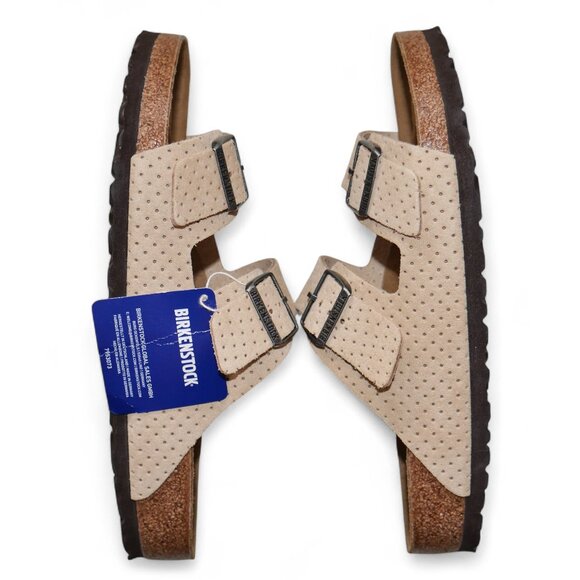 Birkenstock Men's Arizona Suede Embossed Sandals Size 10 Beige Flip Flops NWT - Picture 14 of 16